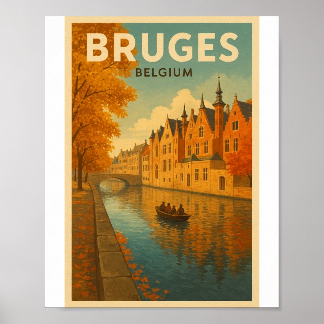 Póster Bruges Belgium Illustration Travel Art (Frente)