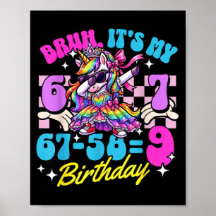 Póster Bruh 67-589 Cumpleaños 9 Princesa Unicornio Niña