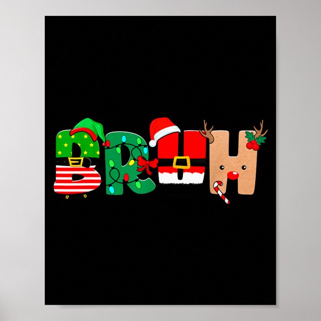 Póster Bruh Christmas Tree Xmas Elf Santa Rudolph Pajamas (Frente)