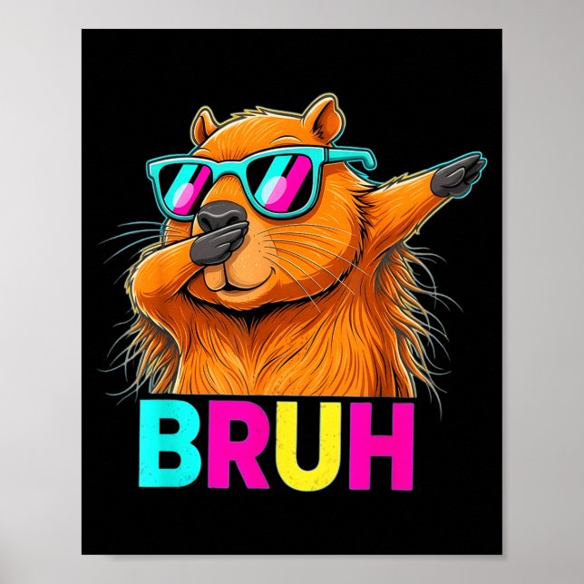 Póster Bruh Dab Castor Retro Sungles Dabbing Marmota Fu (Frente)