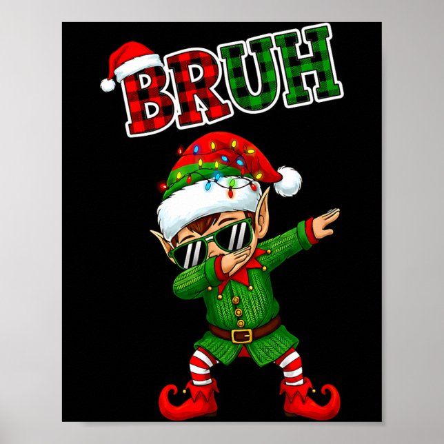 Póster Bruh Dabbing Elf Funny Kids Years Pajamas Christma (Frente)