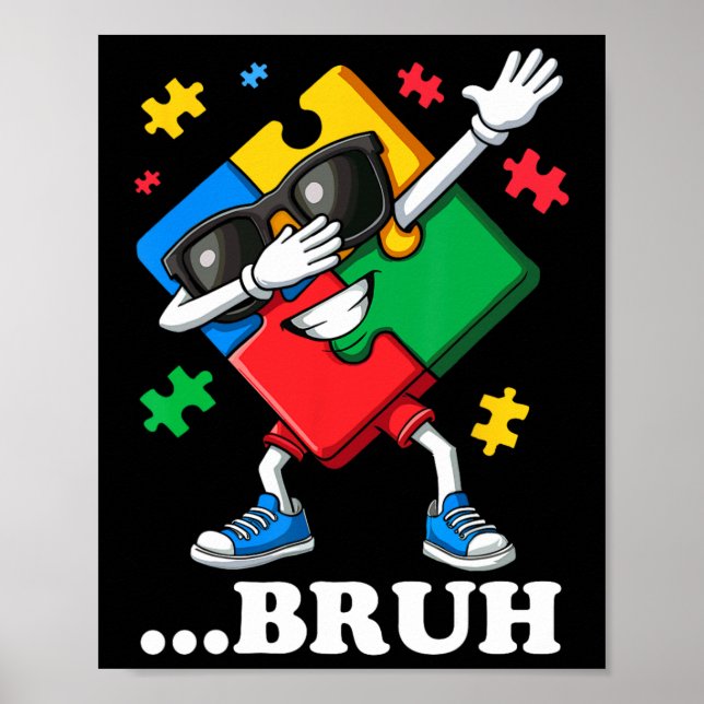 Póster Bruh Dabbing Puzzle Funny Niños Autismo masculino (Frente)