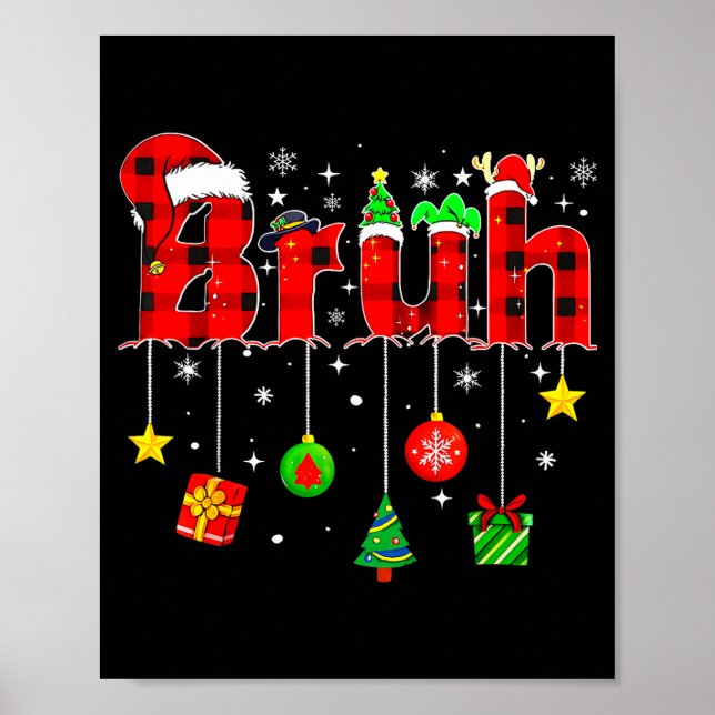 Póster Bruh Funny Christmas Red Plaid Teens Boys Kids Xma (Frente)