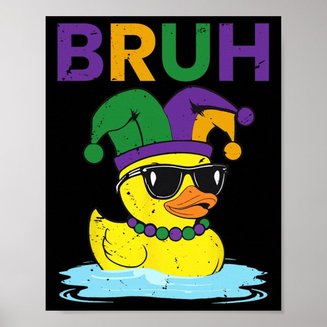 Póster Bruh Funny Duck Mardi Gras Rubber Duck Con Jester (Frente)