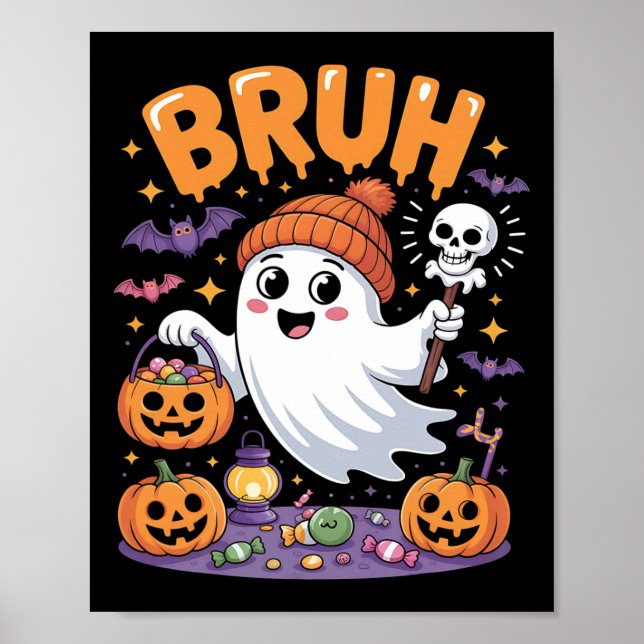 Póster Bruh Ghost Halloween Candy Cute Ghost Kids (Frente)