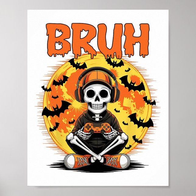 Póster Bruh Halloween Niños Jugadores Mens Video de esque (Frente)