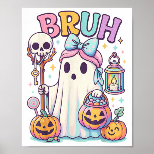 Póster Bruh Halloween Triste Fantasma O Trata A Candy Bow