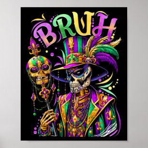 Póster Bruh Mardi Gras Médico New Orleans Skeleton Mardi