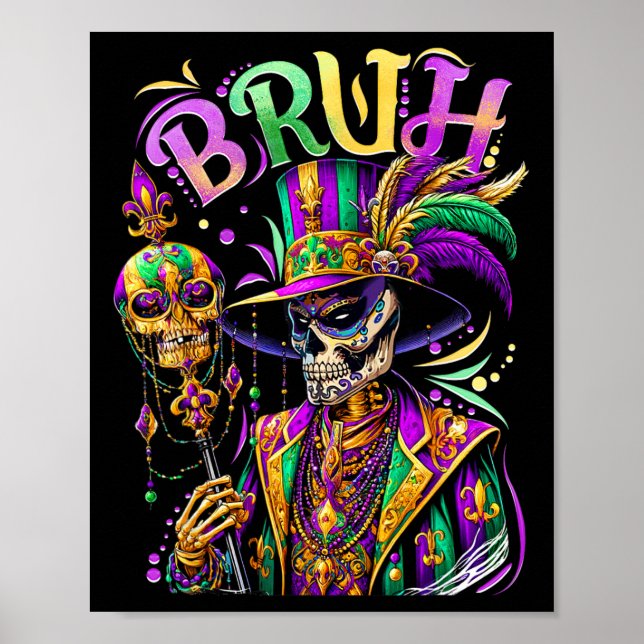 Póster Bruh Mardi Gras Médico New Orleans Skeleton Mardi (Frente)