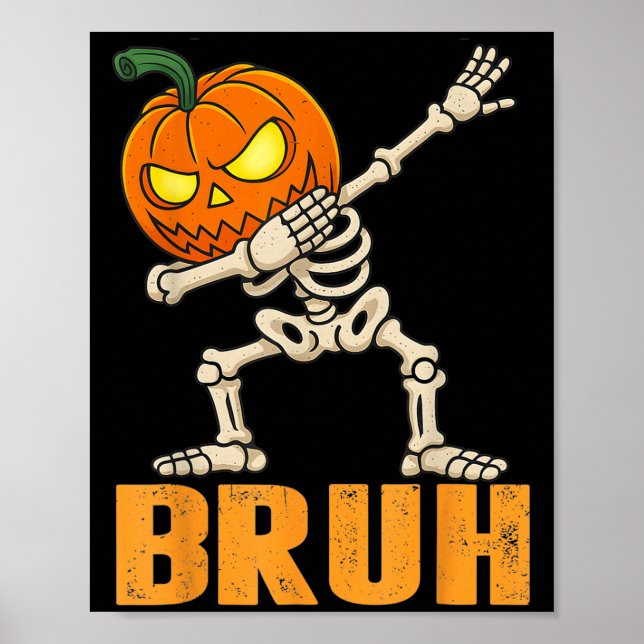 Póster Bruh Skeleton Halloween Dabbing Bompkin Jack (Frente)