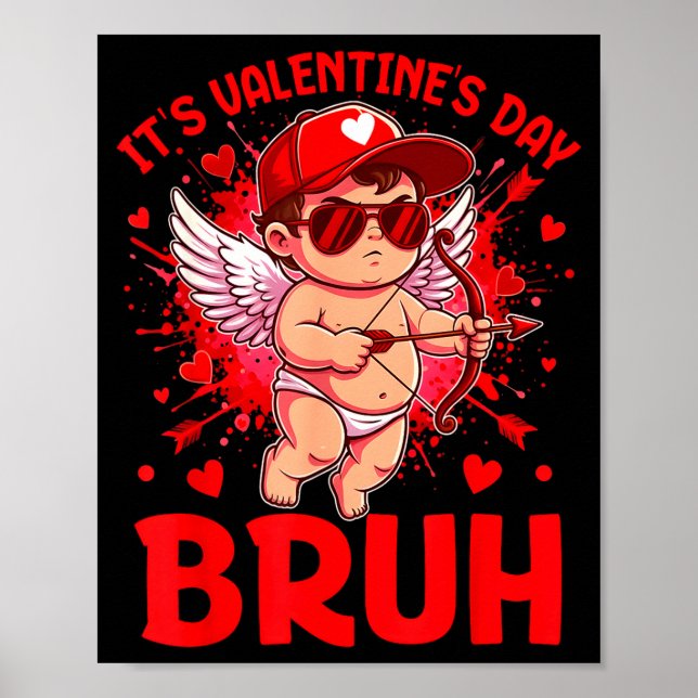 Póster Bruh Valentines Day Boys Kids Funny Heart Valentin (Frente)
