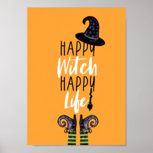 Póster Bruja anaranjada feliz de la vida el   Halloween