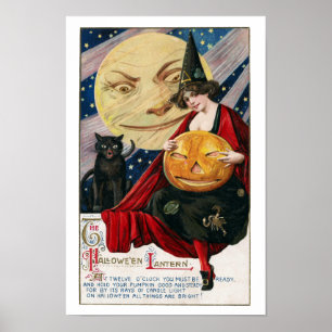 Póster Bruja bonita y Jack O'Lantern de Halloween del