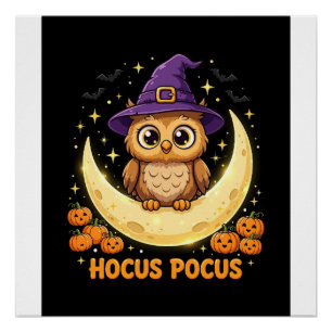Póster Bruja Búho Mágico de Halloween Adorable Pocus