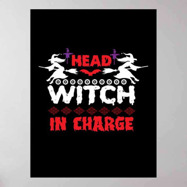 Póster Bruja Cabeza De Halloween Encargada Cumpleaños (Frente)