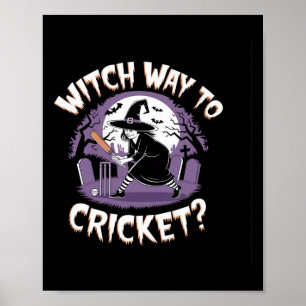 Póster Bruja Camino Al Cricket Divertido Halloween Deport