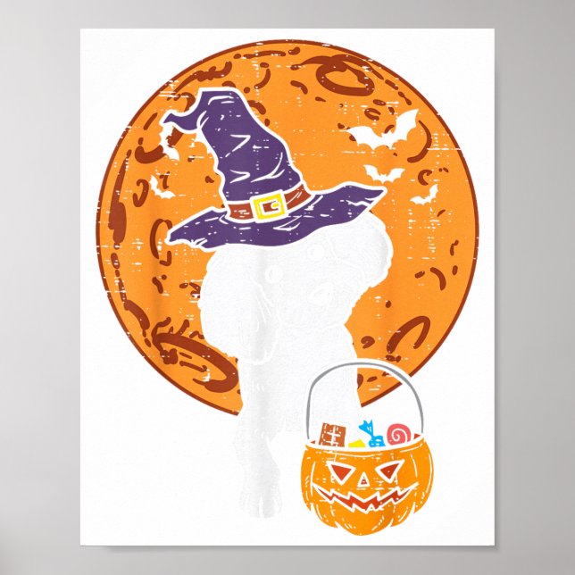 Póster Bruja Caniche Luna Jack O Linterna Halloween Perro (Frente)
