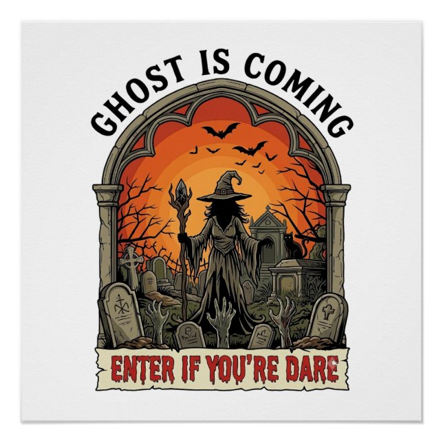 Póster Bruja Cementerio Manos De Zombie Llega Fantasma Ha (Anverso)