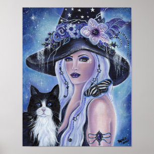 Póster Bruja con gato de esmoquin de Renee L. Lavoie
