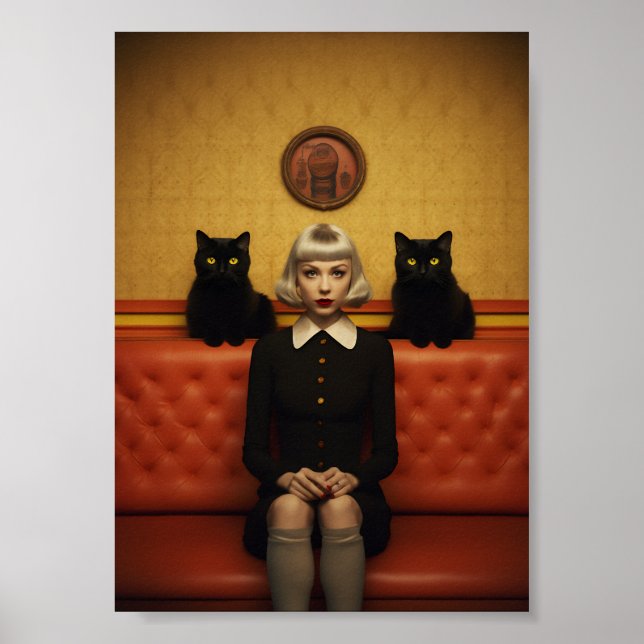 Póster Bruja con gatos negros (Frente)