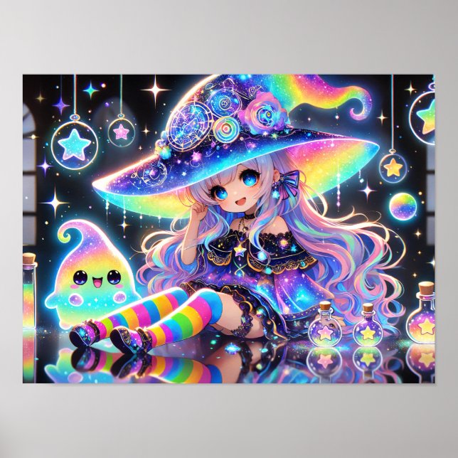 Póster Bruja cósmica arcoiris Fantasía caprichosa (Frente)