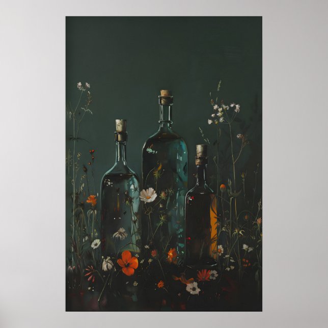 Póster Bruja de Apothecario Botánico Oscuro Tincturas Vin (Frente)