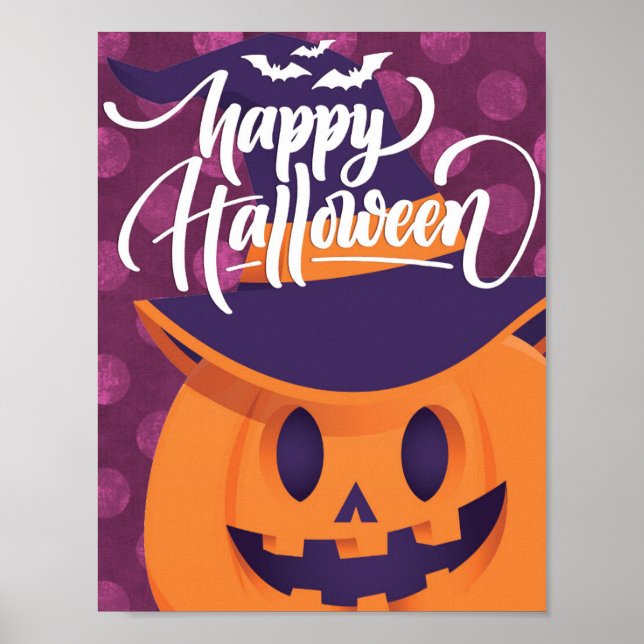 Póster Bruja de calabaza Feliz Halloween (Frente)