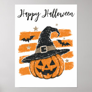 Póster Bruja de Calabaza Halloween Truco o Regalo
