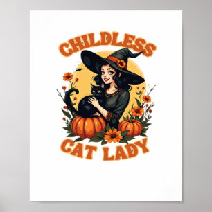 Póster Bruja de gatita sin hijos - gato negro gracioso y 