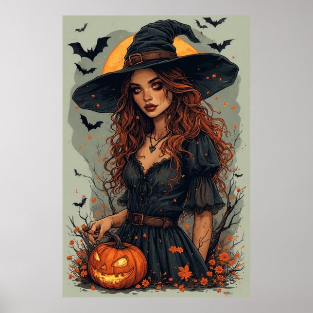 Póster Bruja de Halloween (Frente)