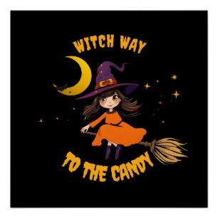 Póster Bruja de Halloween - ¿Cómo llegar al dulce?