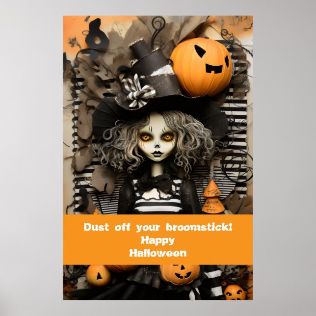 Póster Bruja de Halloween con calabazas (Frente)
