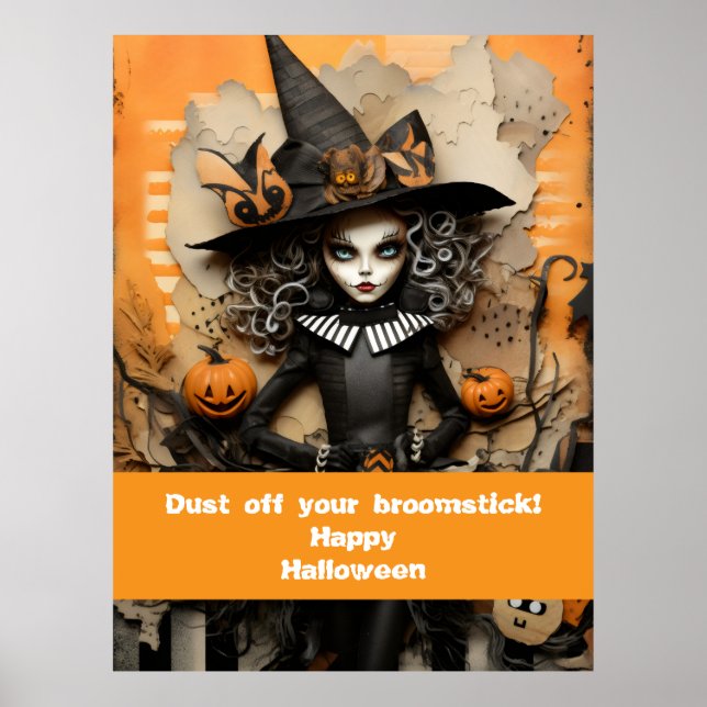 Póster Bruja de Halloween con calabazas (Frente)