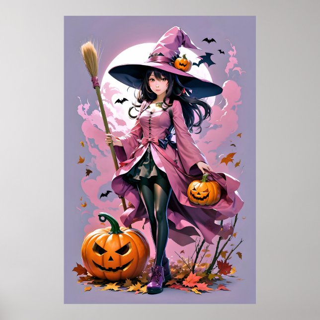 Póster Bruja de Halloween con dibujos animados (Frente)