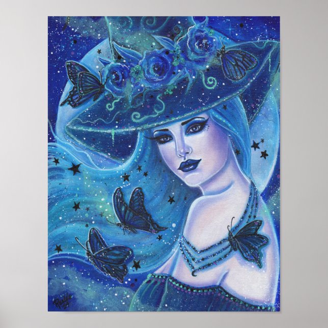 Póster Bruja de Halloween con mariposas por Renee Lavoie (Frente)