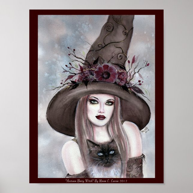 Póster Bruja de Halloween con poster de gatitos por Renee (Frente)