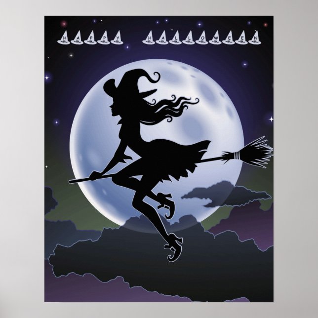 Póster Bruja de Halloween en una habitación con Poster de (Frente)