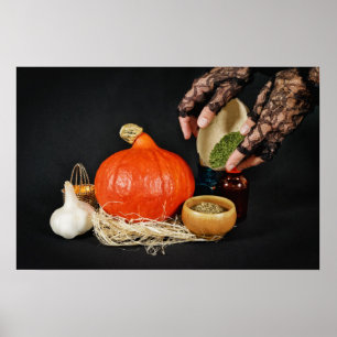 Póster Bruja de Halloween prepara una poción
