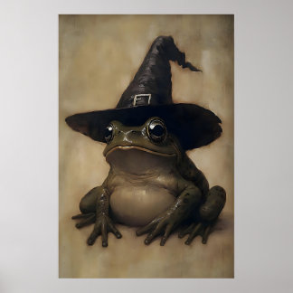 Póster Bruja de Halloween Rana Pintura Vintage, Halloween