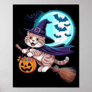 Póster Bruja de Halloween Scottish Fold Luna Coupari
