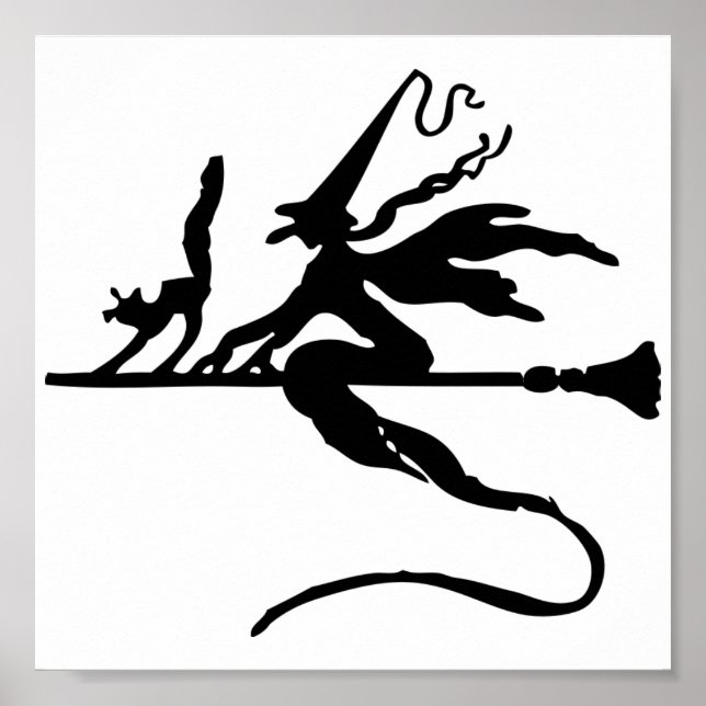 Póster Bruja de Halloween sobre el bastón (Frente)