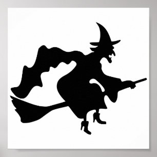 Póster Bruja de Halloween sobre el bastón