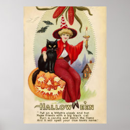 Póster Bruja de Halloween y gato negro