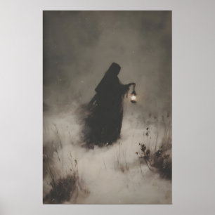 Póster Bruja de Linterna Antigua en Nieve Imprimible Oscu