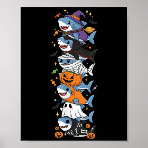 Póster Bruja de tiburón divertida vampiro fantasma Hallow