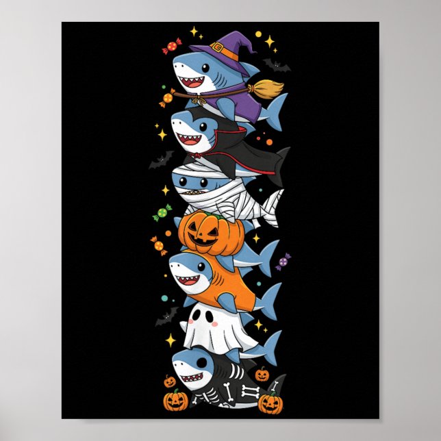 Póster Bruja de tiburón divertida vampiro fantasma Hallow (Frente)