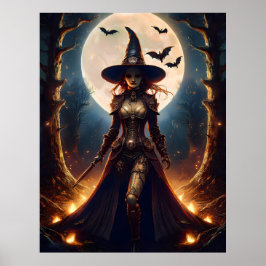 Póster Bruja del bosque steampunk de Halloween