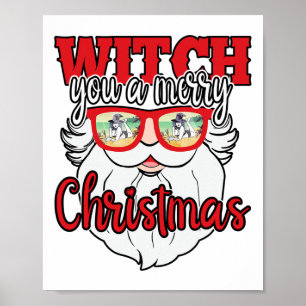 Póster Bruja divertida de Santa te desea una Feliz Navida