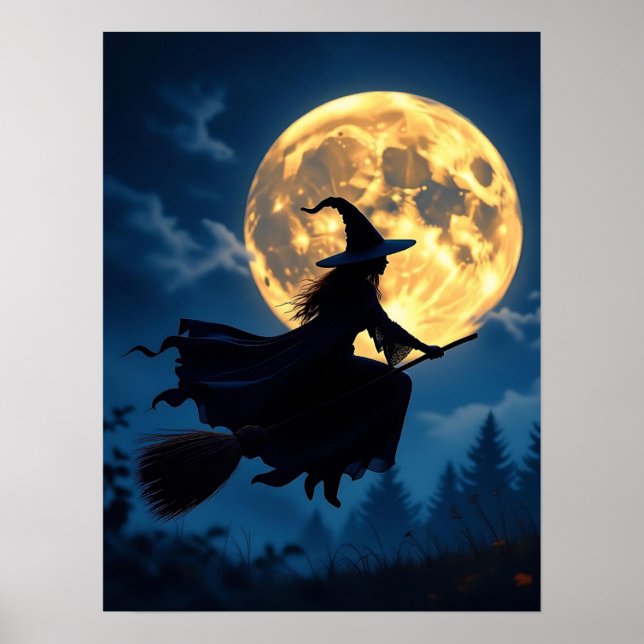 Póster Bruja en la habitación por Halloween de luna llena (Frente)