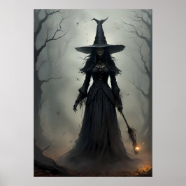 Póster Bruja enigmática en un bosque oscuro y misterioso